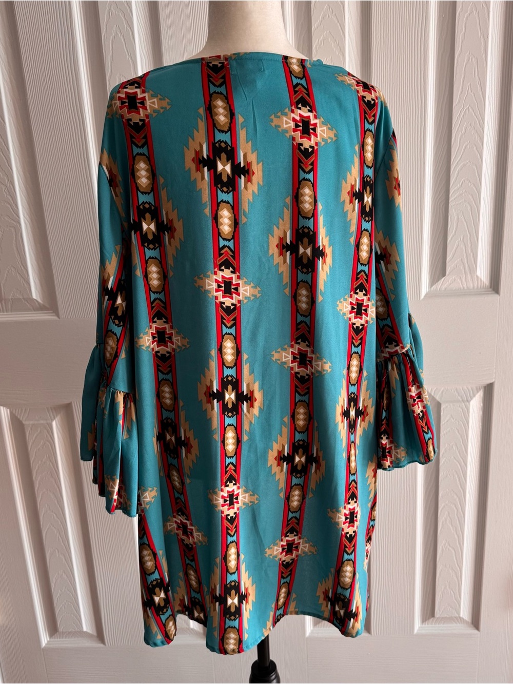 Turquoise Aztec Open-Front Women's Duster - Picture 2 of 7
